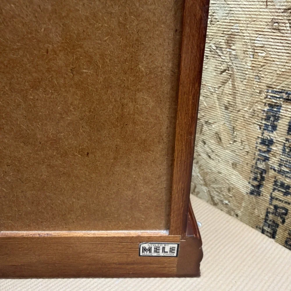 Vtg 80s Gunther Mele Dresser Top Jewelry Armoire box; Floral Painted Glass Door - Picture 3 of 12